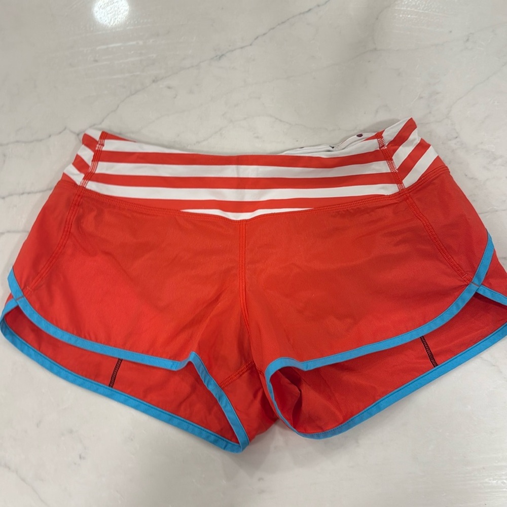 Lululemon 6 Speed Short Sea Wheeze Fearless Red Waldo Stripe Spry Blue GUC! Rare